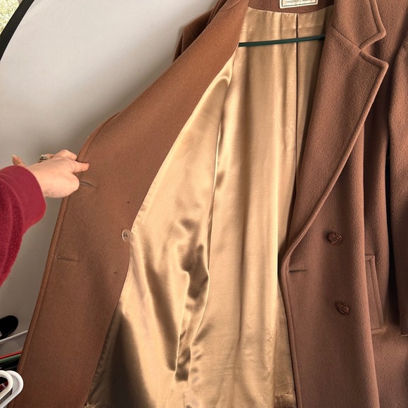 VTG LL Bean Women Camel Brown Wool Double Breasted Overcoat Peacoat USA Made - Picture 10 of 11